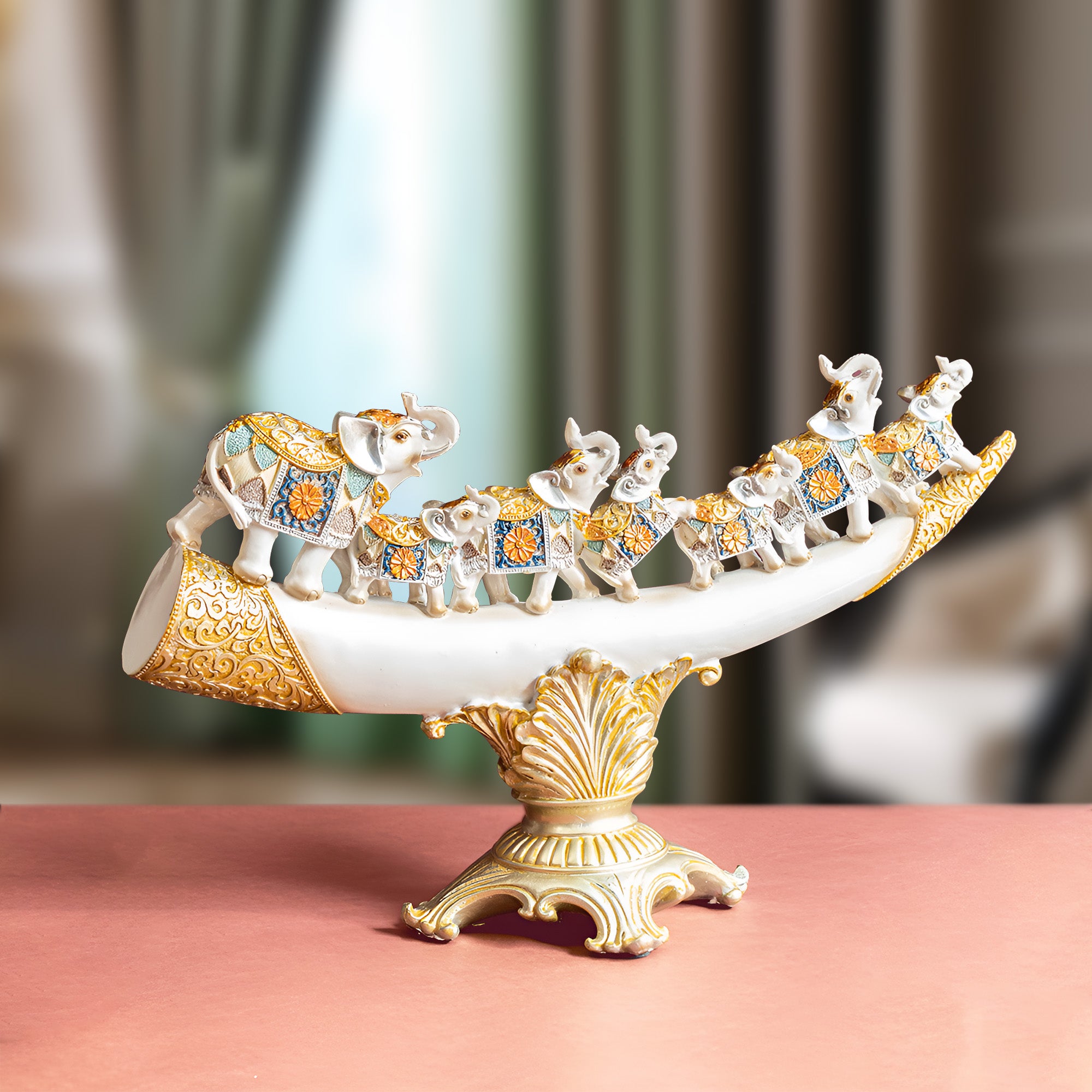 The Asian Royal Elephant Family Table Decoration Showpiece – fablecasa