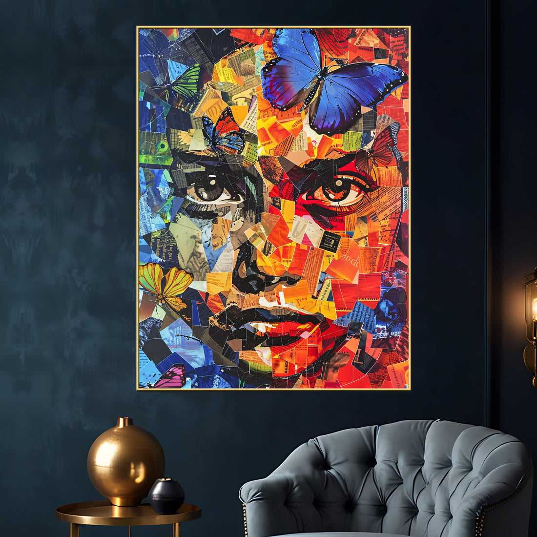 Abstract Floral Butterfly Woman Cotton Canvas Wall Painting