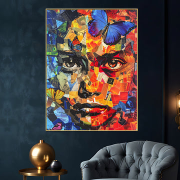 Abstract Floral Butterfly Woman Cotton Canvas Wall Painting