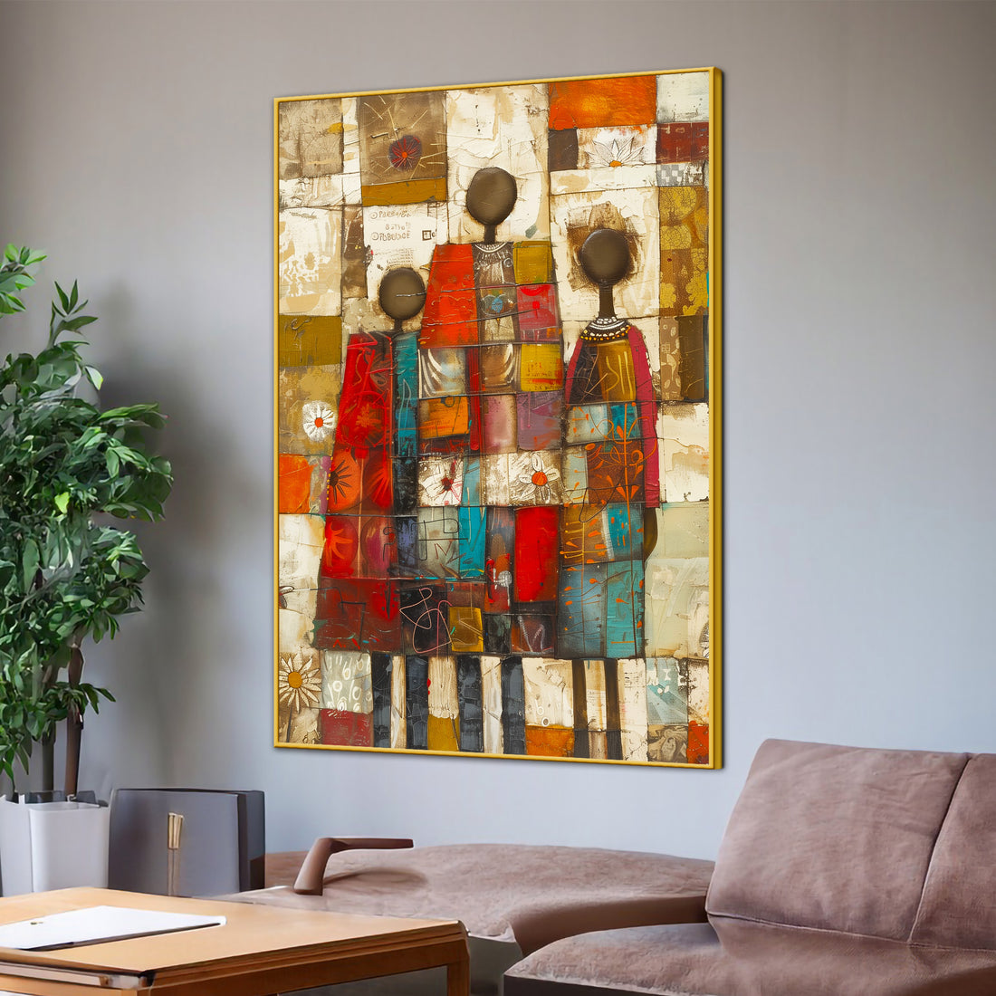Abstract Geometric Tribal Harmony Cotton Canvas Wall Painting