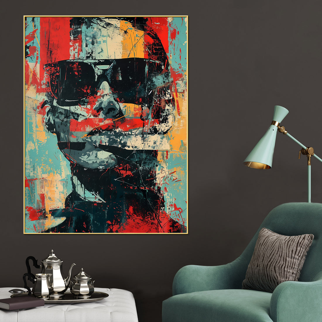 Abstract Man With The Sunglasses Cotton Canvas Wall Painting