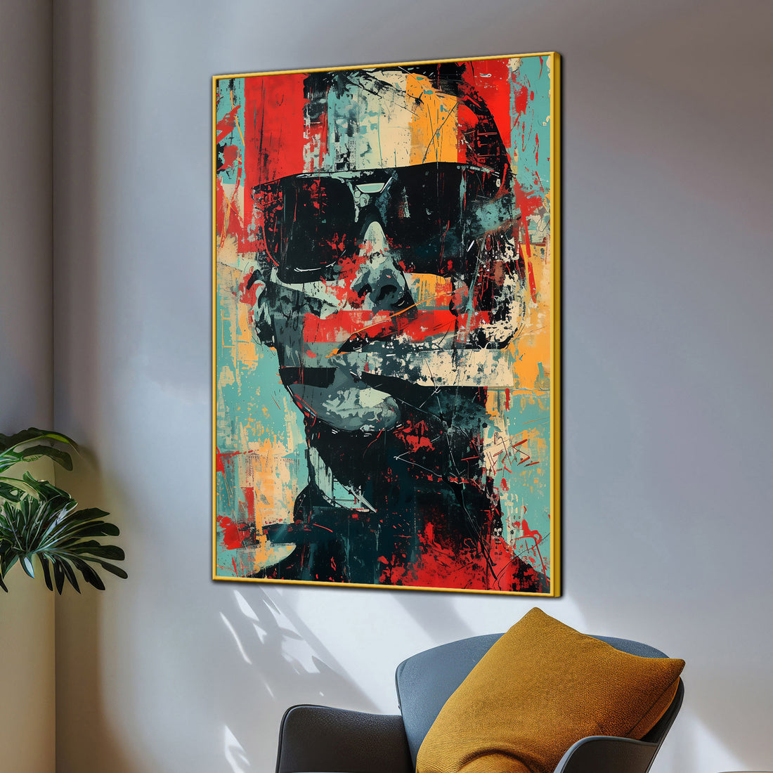 Abstract Man With The Sunglasses Cotton Canvas Wall Painting