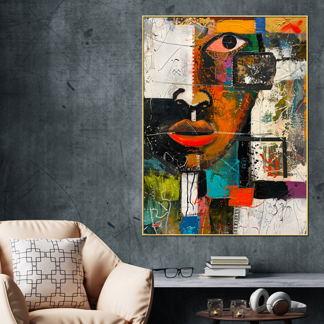 Afro Abstract Geometric Face Cotton Canvas Wall Painting