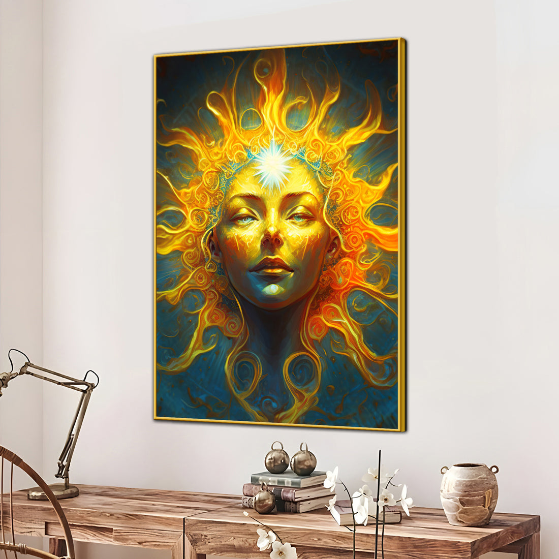 Amaterasu Goddess Of The Sun Fiery Aura Cotton Canvas Wall Painting