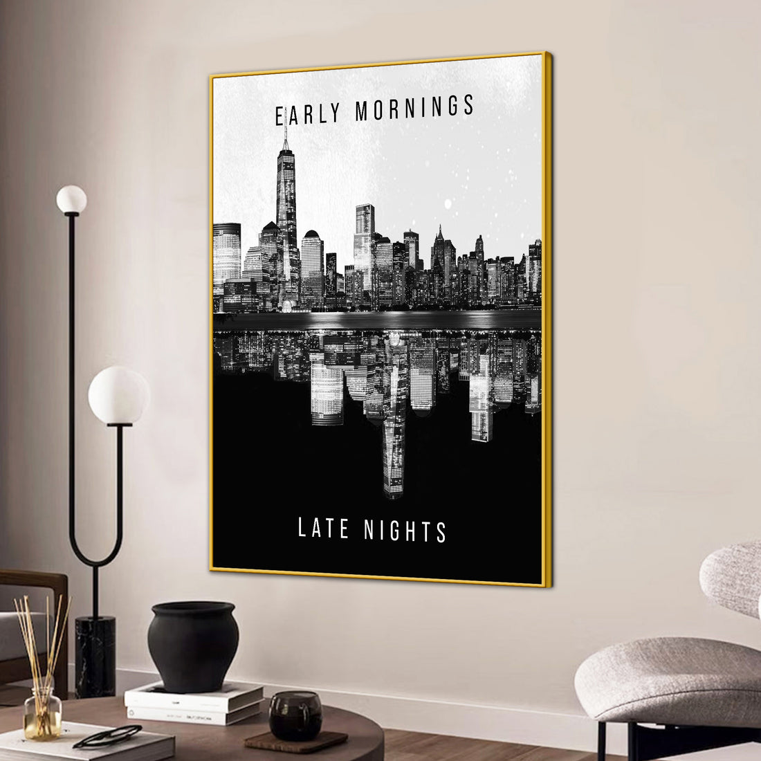 Balance Between Skyline Day And Night Cotton Canvas Wall Painting