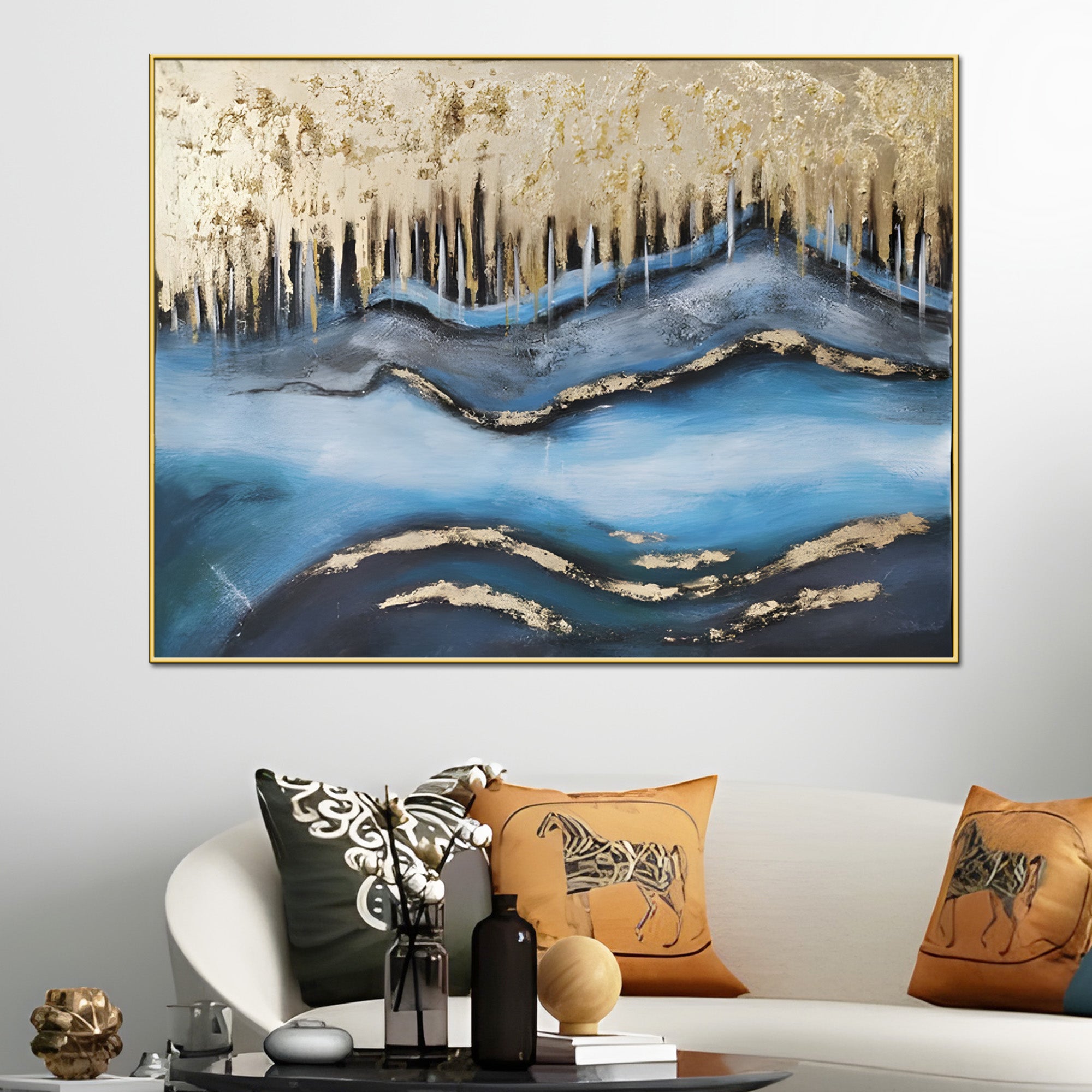 Beautiful Ocean Hand Painted Wall Painting With Floating Frame