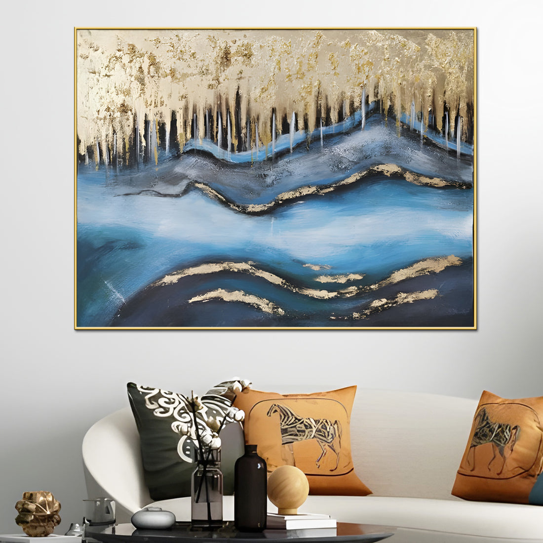 Beautiful Ocean Hand Painted Wall Painting With Floating Frame
