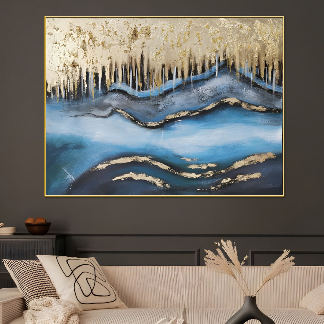 Beautiful Ocean Hand Painted Wall Painting With Floating Frame