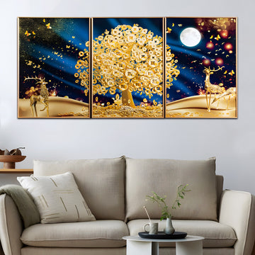 golden money tree painting Big Golden Tree Framed Crystal Glass Painting Set of 3 – fablecasa