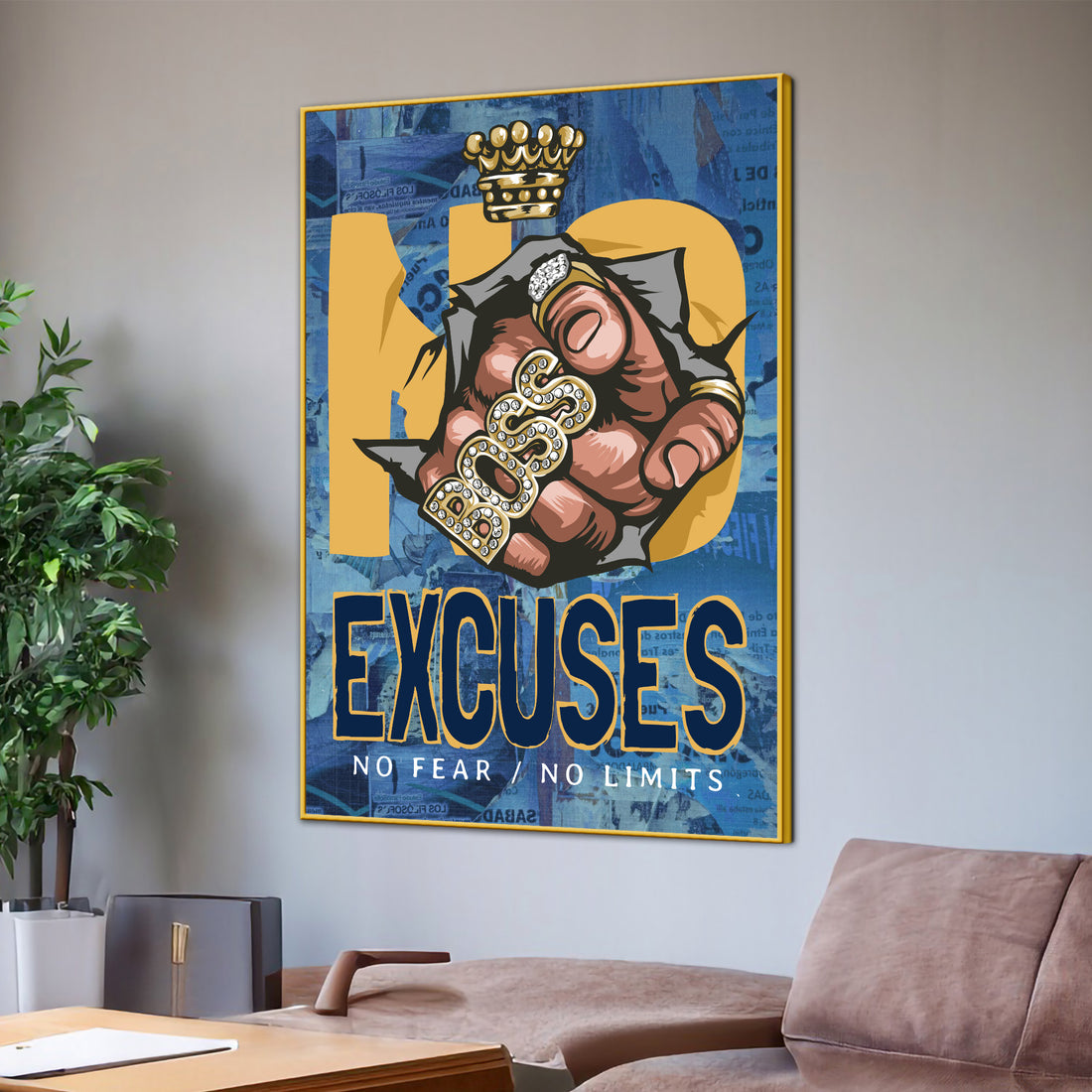 Boss Hand No Excuses No Limits Cotton Canvas Wall Painting
