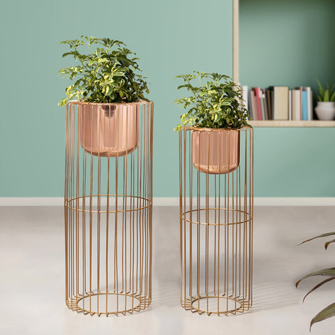 Botanic Couture Gold Stand & Ross Gold Pot Planters Set of 2