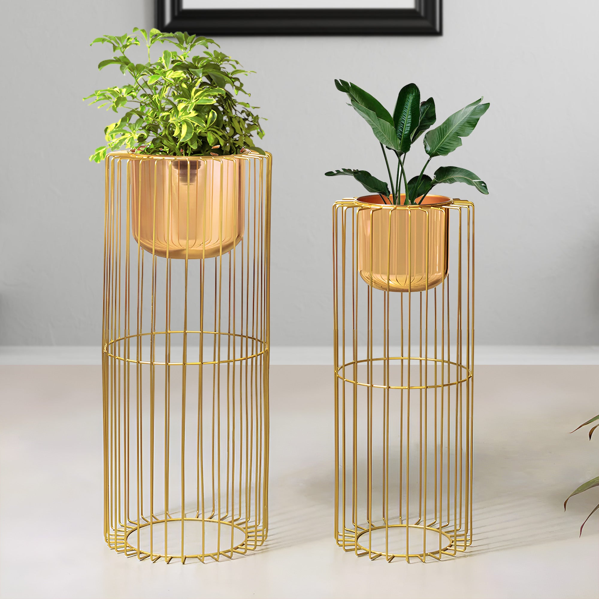 Botanic Couture Golden Finish Planters Set of 2 – fablecasa