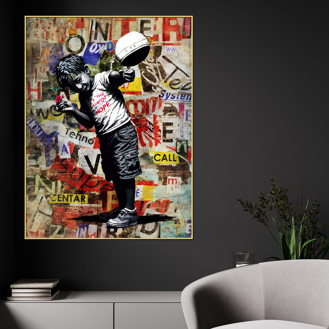 Boy Holding A Vibrant Red Rose Graffiti Cotton Canvas Wall Painting