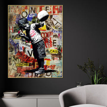 Boy Holding A Vibrant Red Rose Graffiti Cotton Canvas Wall Painting