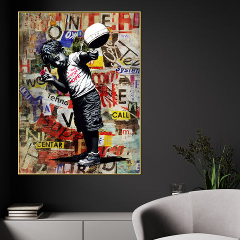 Boy Holding A Vibrant Red Rose Graffiti Cotton Canvas Wall Painting
