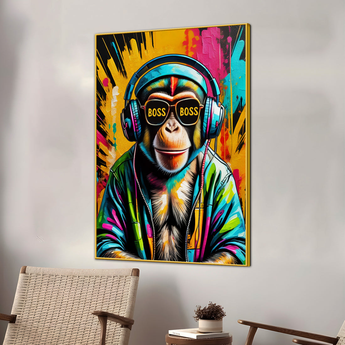 Color Abstract Chimp The Boss Cotton Canvas Wall Painting