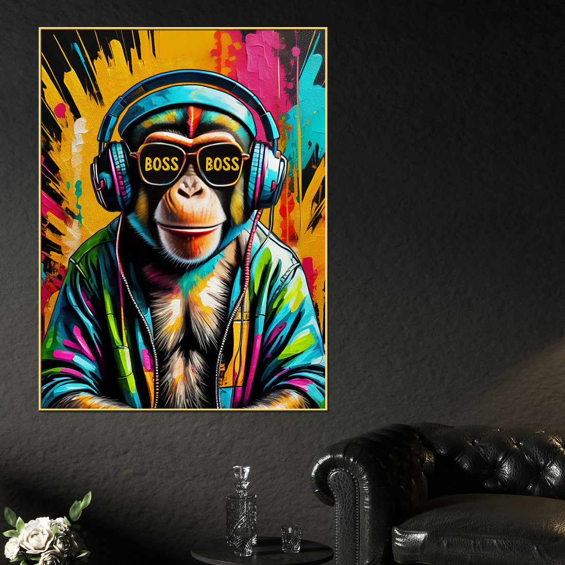Color Abstract Chimp The Boss Cotton Canvas Wall Painting