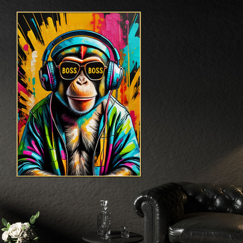 Color Abstract Chimp The Boss Cotton Canvas Wall Painting
