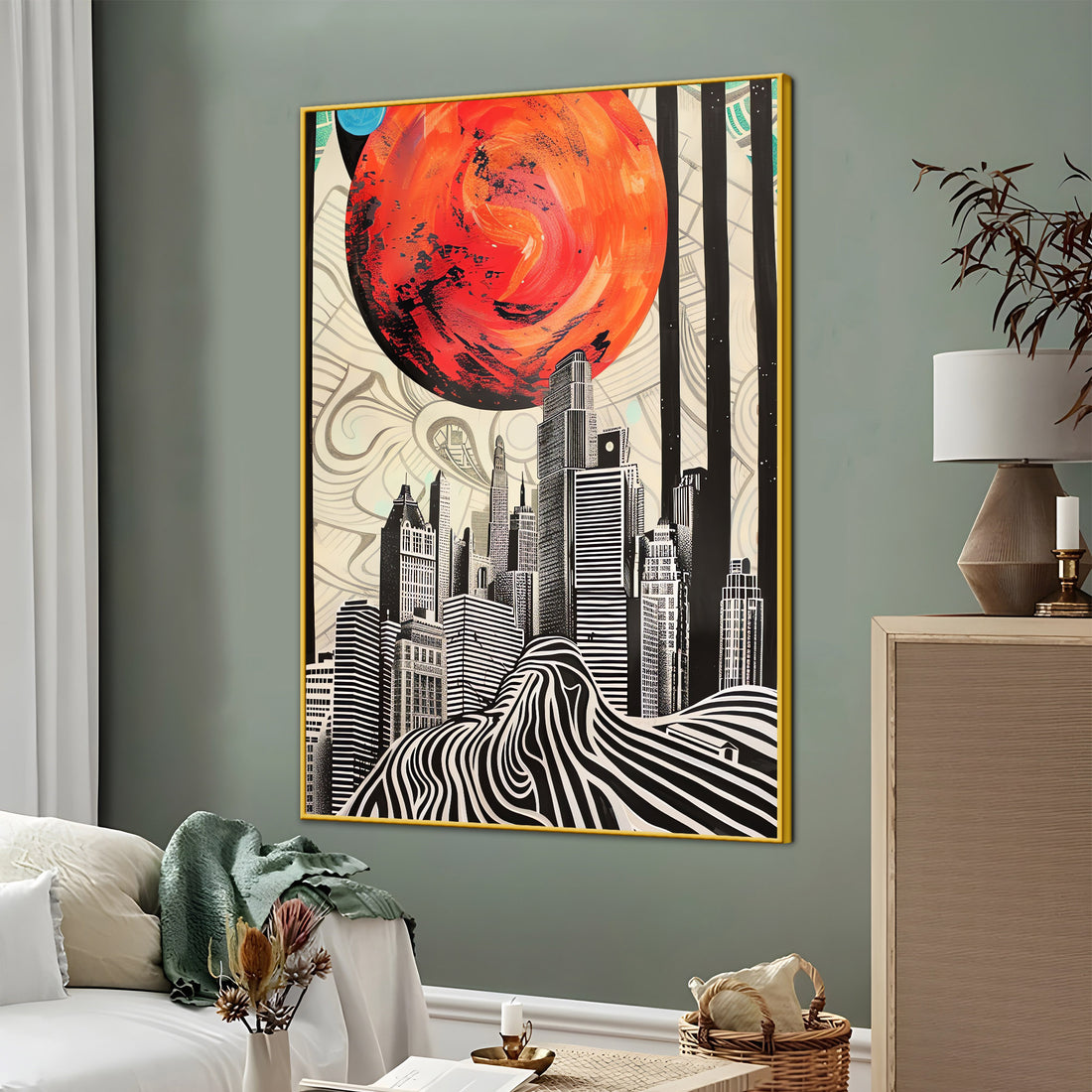 Cosmic City Silhouettes At Dawn Cotton Canvas Wall Painting