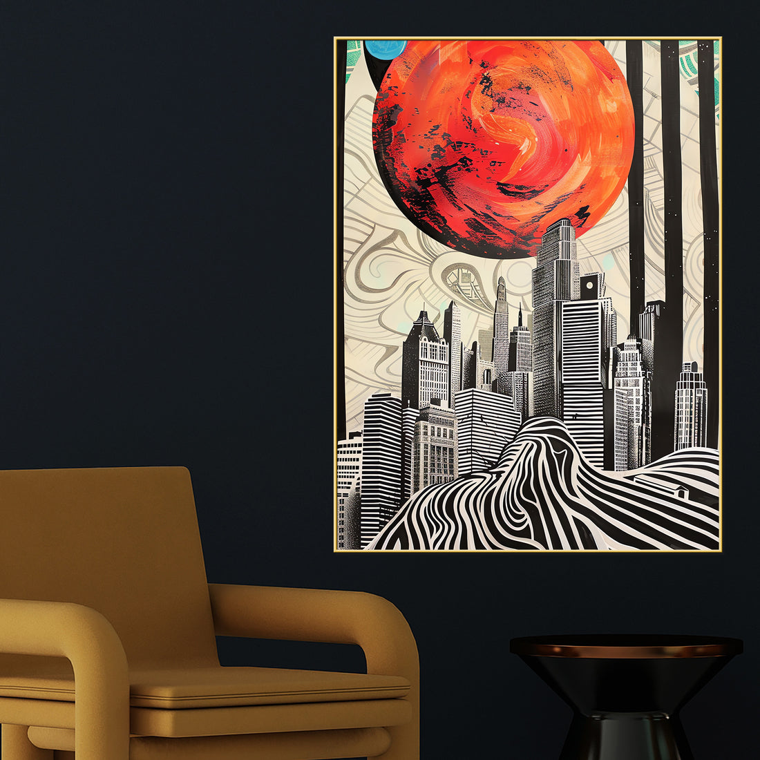 Cosmic City Silhouettes At Dawn Cotton Canvas Wall Painting