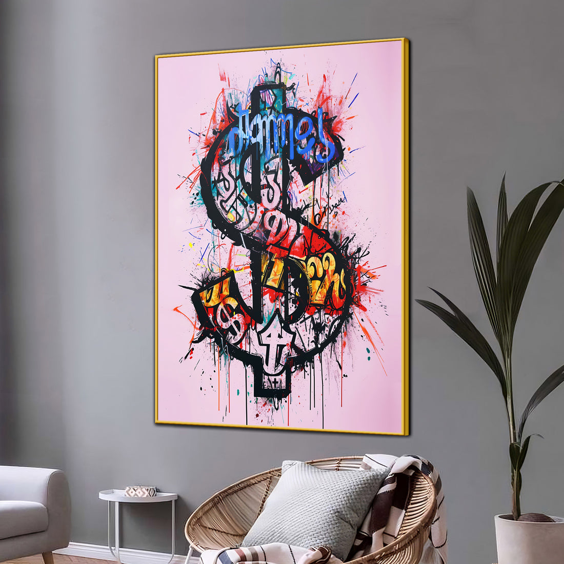 Dollar Sign Of Richie Graffiti Cotton Canvas Wall Painting