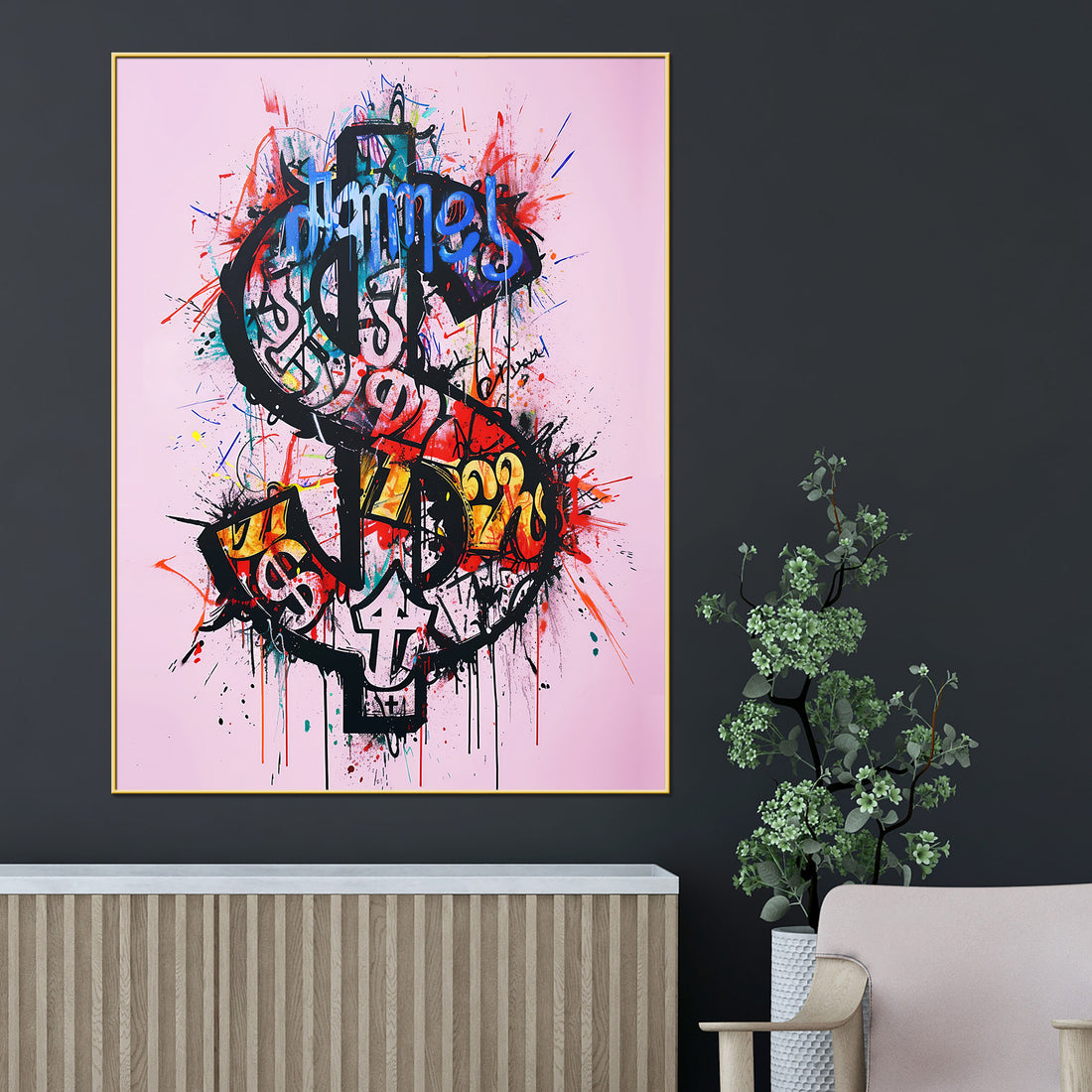 Dollar Sign Of Richie Graffiti Cotton Canvas Wall Painting
