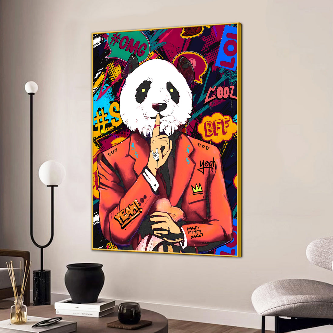 Don'T Tell Your Secrets Cool Panda Cotton Canvas Wall Painting