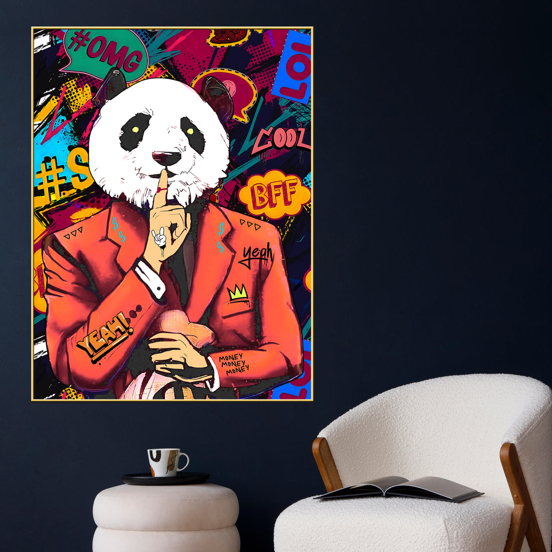 Don'T Tell Your Secrets Cool Panda Cotton Canvas Wall Painting