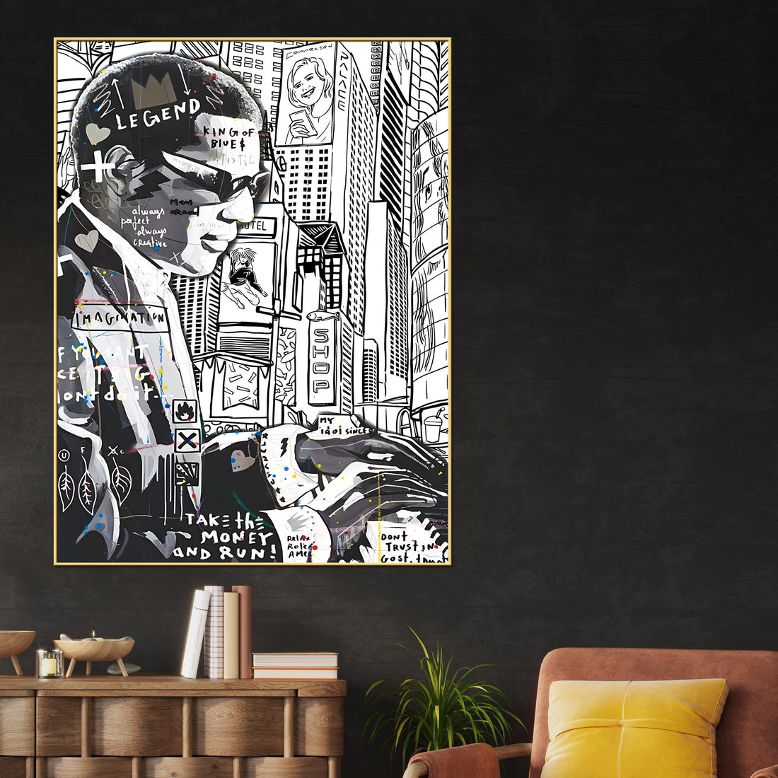Drawn NYC Street At Night Urban Legend Cotton Canvas Wall Painting