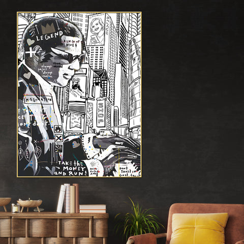 Drawn NYC Street At Night Urban Legend Cotton Canvas Wall Painting