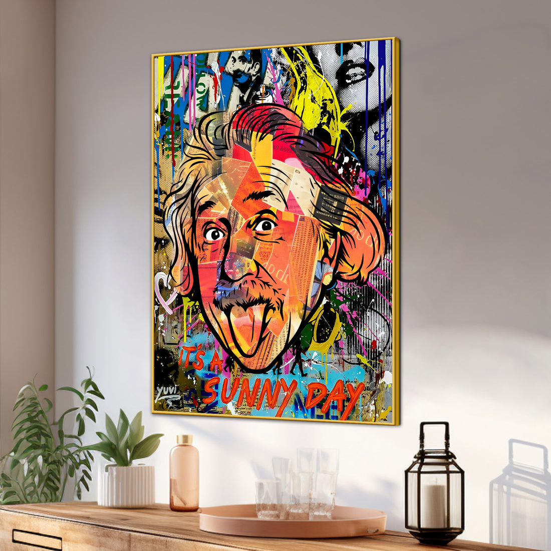 Funky Albert Einstein Pop Art Cotton Canvas Wall Painting