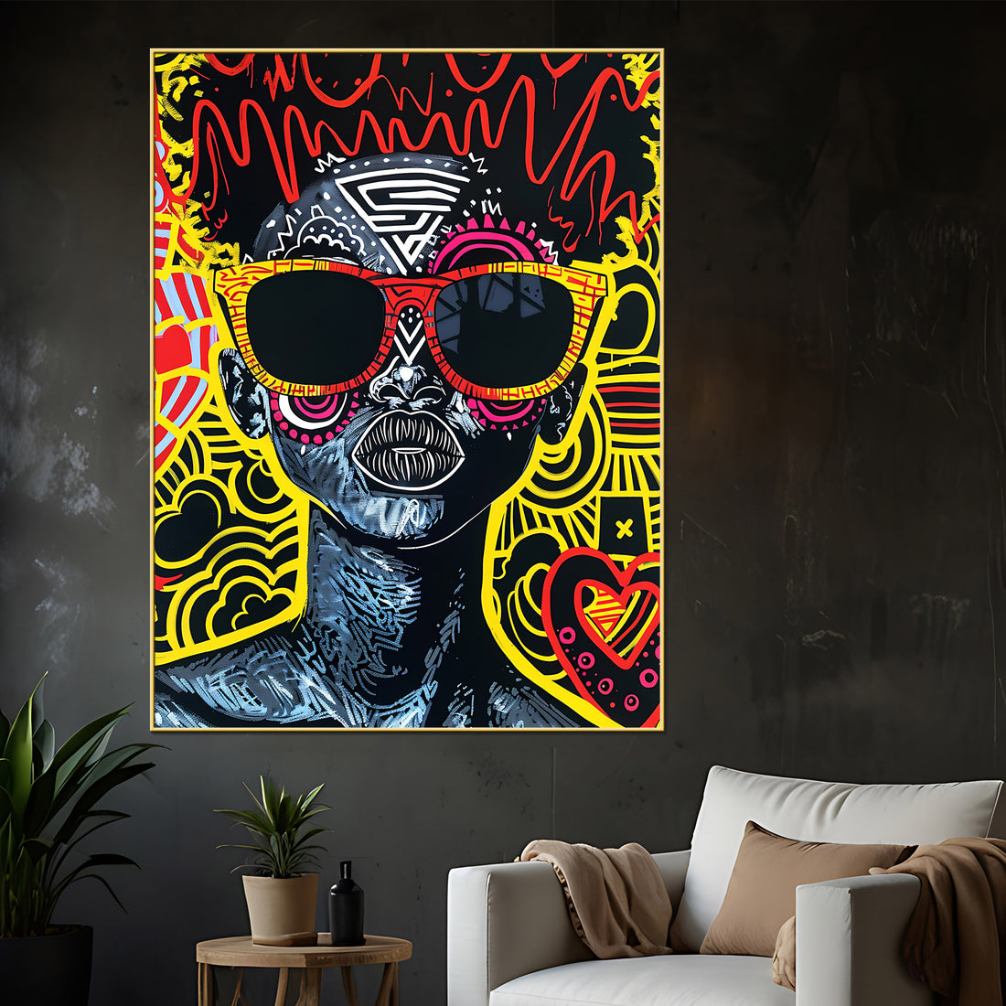 Girl In Glasses Afro Pop Art Cotton Canvas Wall Painting
