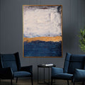Golden Horizon Abstract Hand Painted Wall Painting with Floating Frame
