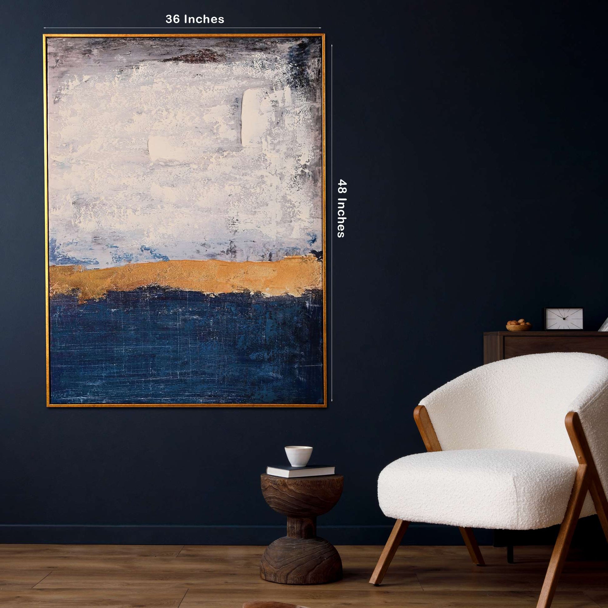 Golden Horizon Abstract Hand Painted Wall Painting with Floating Frame