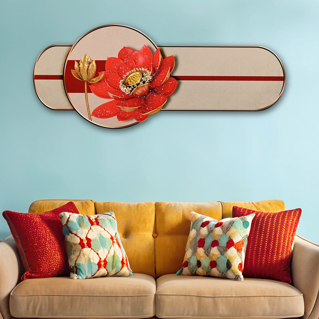 Golden Lotus Elegance Crystal Glass Backlit LED Painting