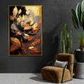 Golden Petals Flower framed Crystal Glass Painting