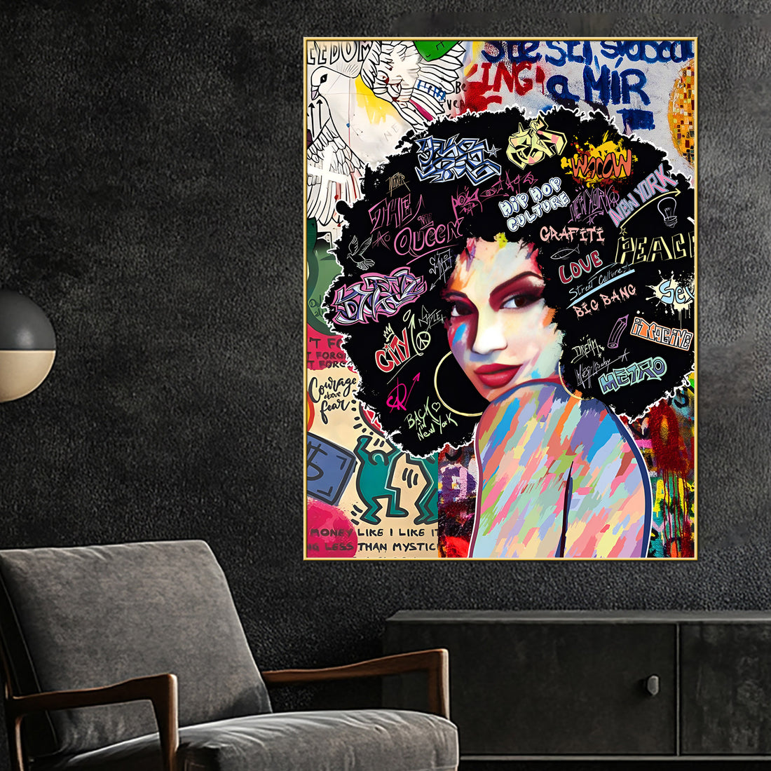 Gorgeous Afro Graffiti Queen Cotton Canvas Wall Painting