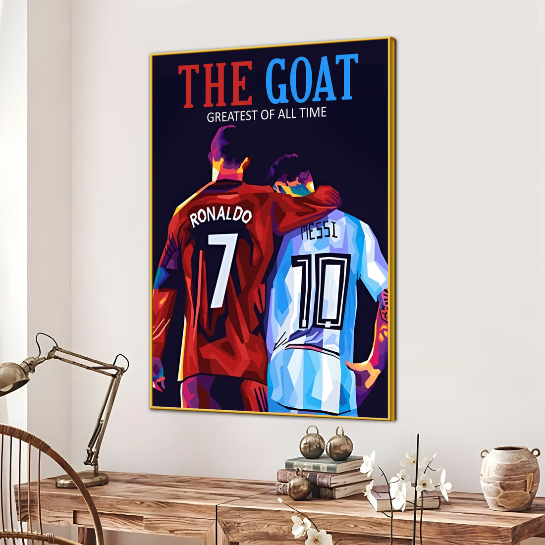 Greatest Of All Time Messi and Ronaldo Cotton Canvas Wall Painting