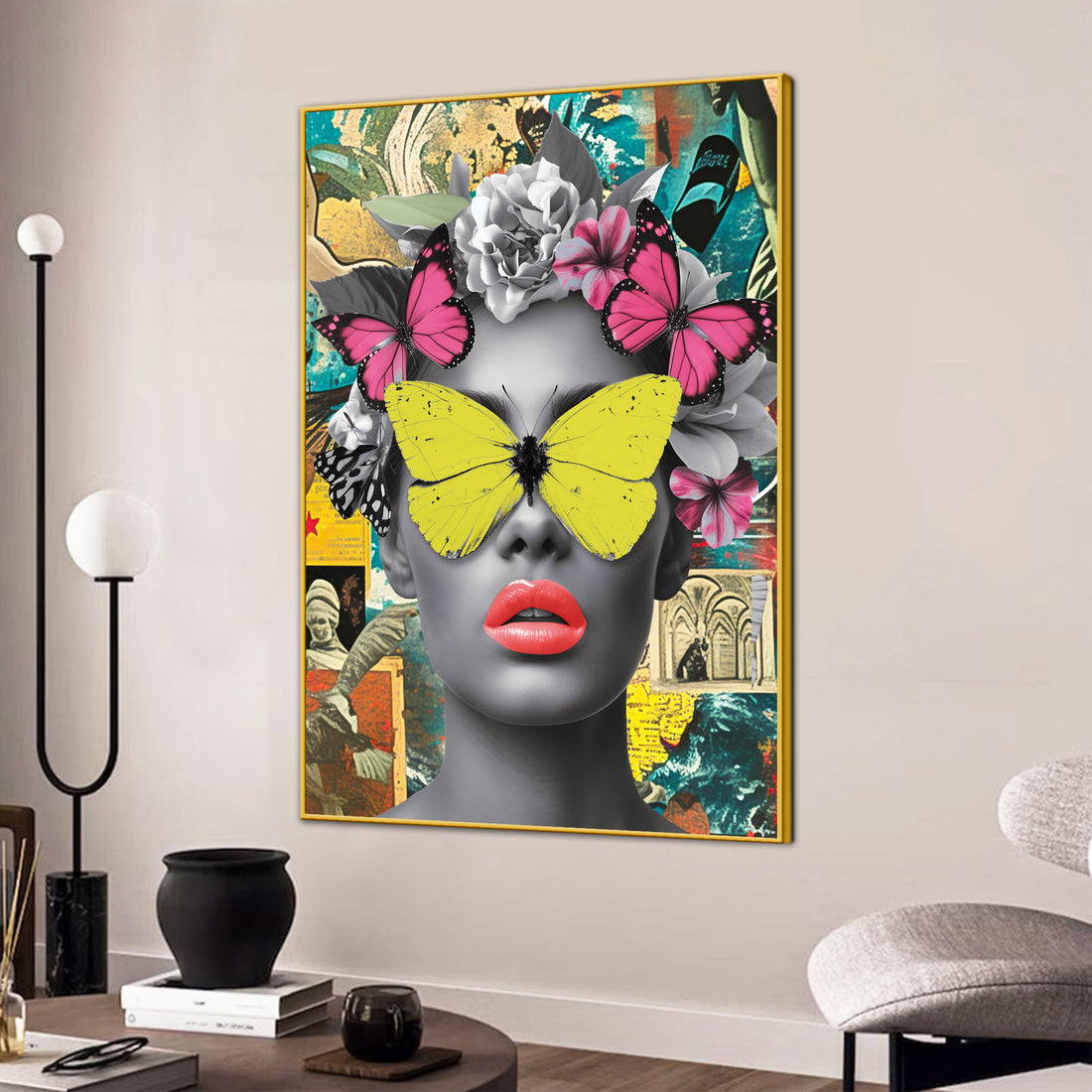Lady Floral Beauty Butterfly & Bloom Cotton Canvas Wall Painting