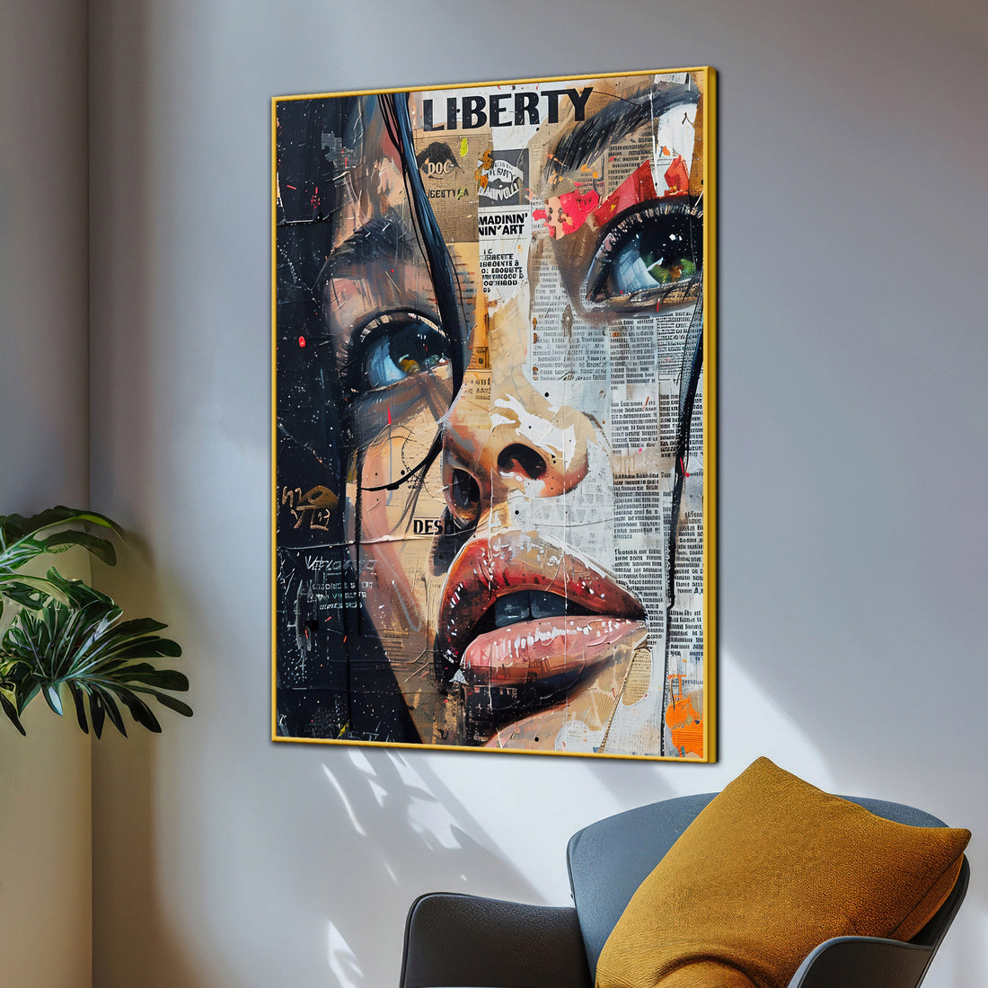 Liberty Of Life Abstract Newspaper Cotton Canvas Wall Painting