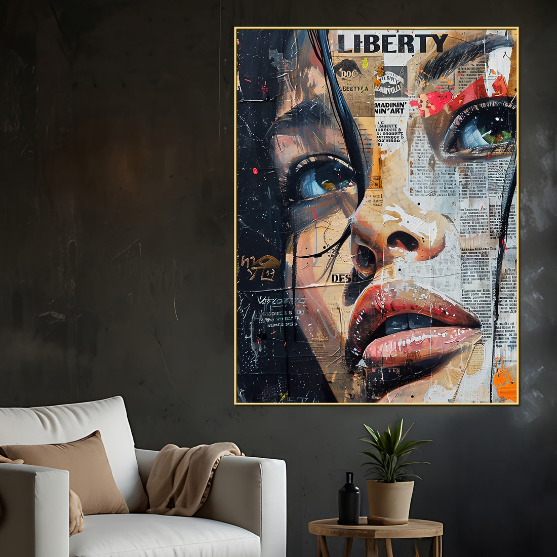 Liberty Of Life Abstract Newspaper Cotton Canvas Wall Painting