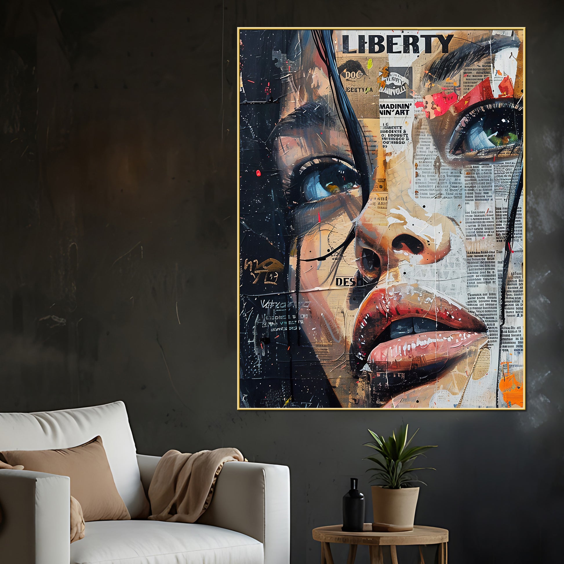 Liberty Of Life Abstract Newspaper Cotton Canvas Wall Painting
