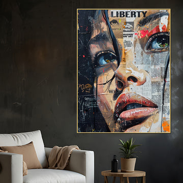 Liberty Of Life Abstract Newspaper Cotton Canvas Wall Painting