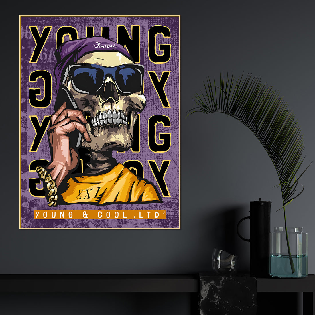 Live Young Live Free Skull Pop Art Cotton Canvas Wall Painting