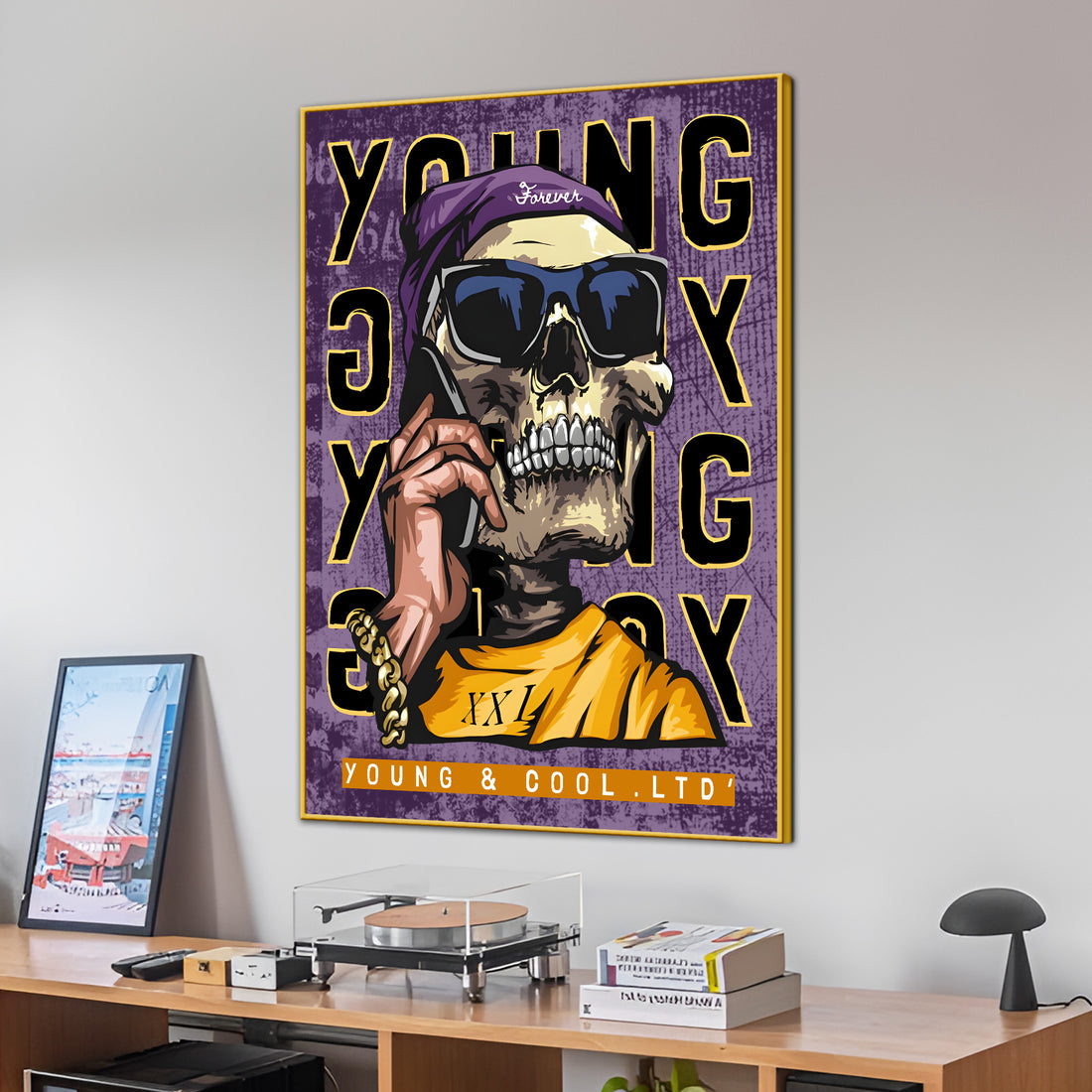 Live Young Live Free Skull Pop Art Cotton Canvas Wall Painting
