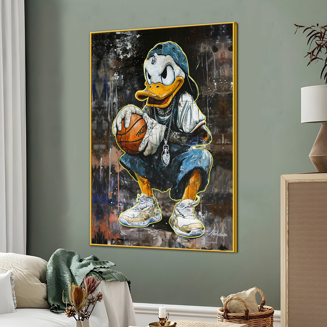 Micheal Donald On Basket Ball Court Cotton Canvas Wall Painting