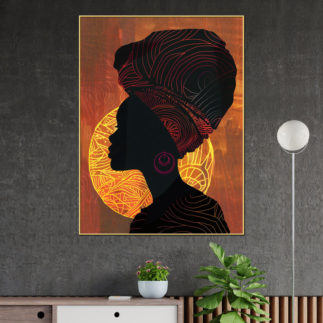 Modern African Girl Silhouette Cotton Canvas Wall Painting