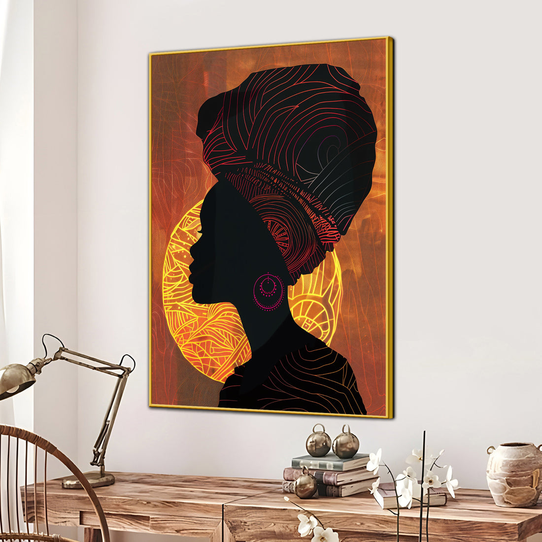 Modern African Girl Silhouette Cotton Canvas Wall Painting
