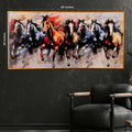 Morning Seven Running Horses Hand Painted Wall Painting with Floating Frame
