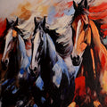 Morning Seven Running Horses Hand Painted Wall Painting with Floating Frame